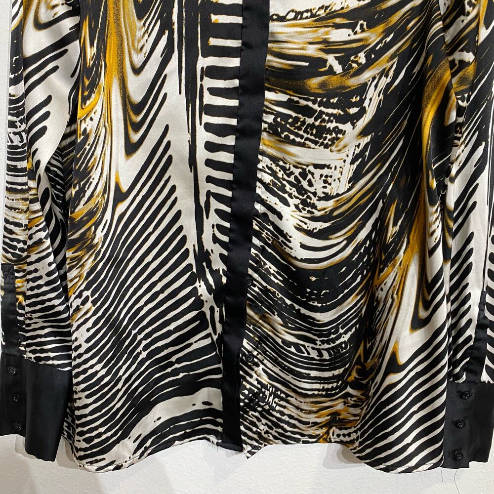 Calvin Klein Black Print Button Down Blouse Sz S - Picture 4 of 11